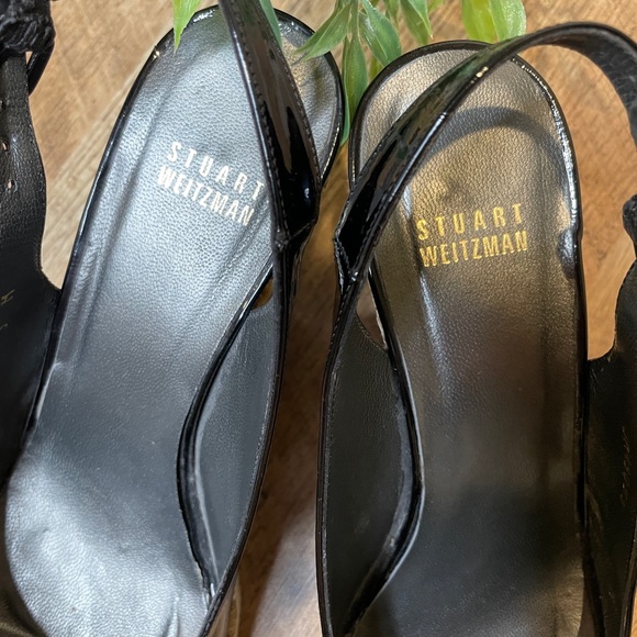 Stuart Weitzman wedge Patton leather wedge woven bamboo open toe - Picture 12 of 15